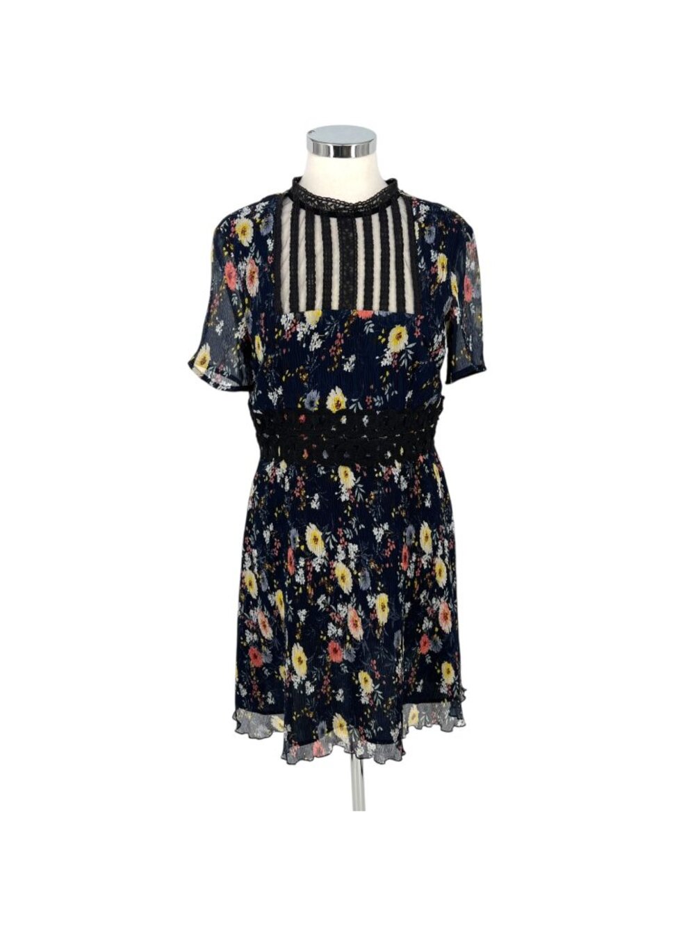 Foxiedox Juniper Floral Lace Trim Mini Dress Navy Blue Size Medium